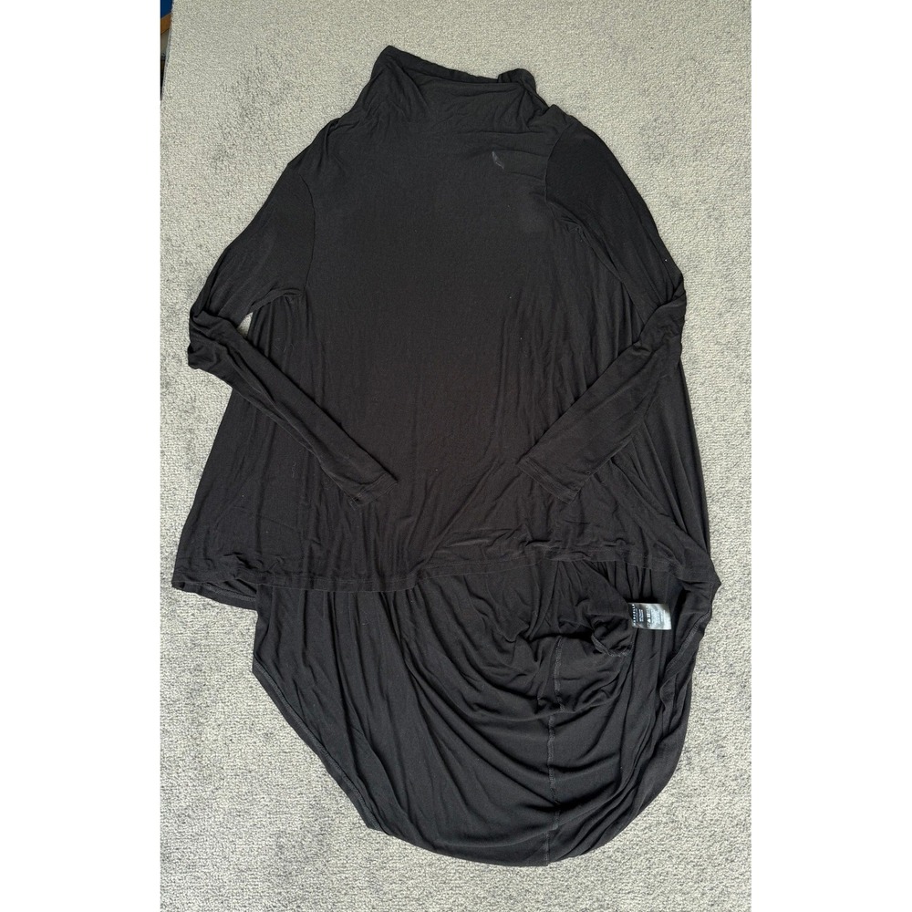 Marcella NYC Black Asymmetrical High-Low Funnel Neck Top Small Long Sleeve Drape